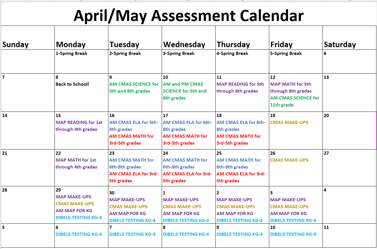 2024 Spring Assessment Schedule